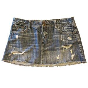Distressed Ripped Denim Blue Jean Mini Skirt